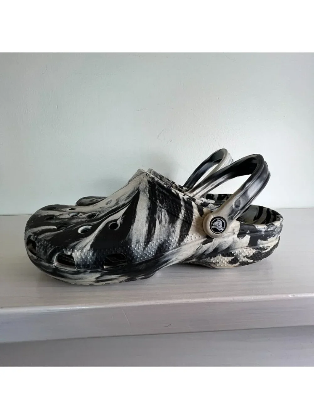 Crocs Classic Marbled Clogs Black White Swirl Slip On Shoes Mens 11 Womens 13